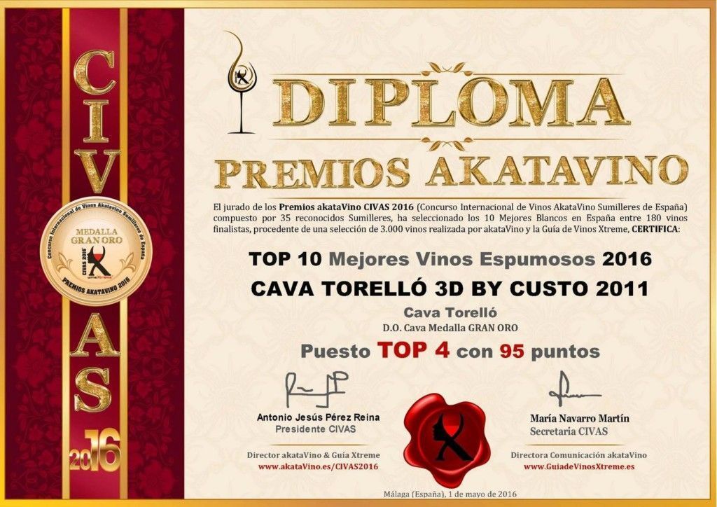 Diploma TOP 10 Mejores Espumosos 2016 Premios AkataVino CIVAS