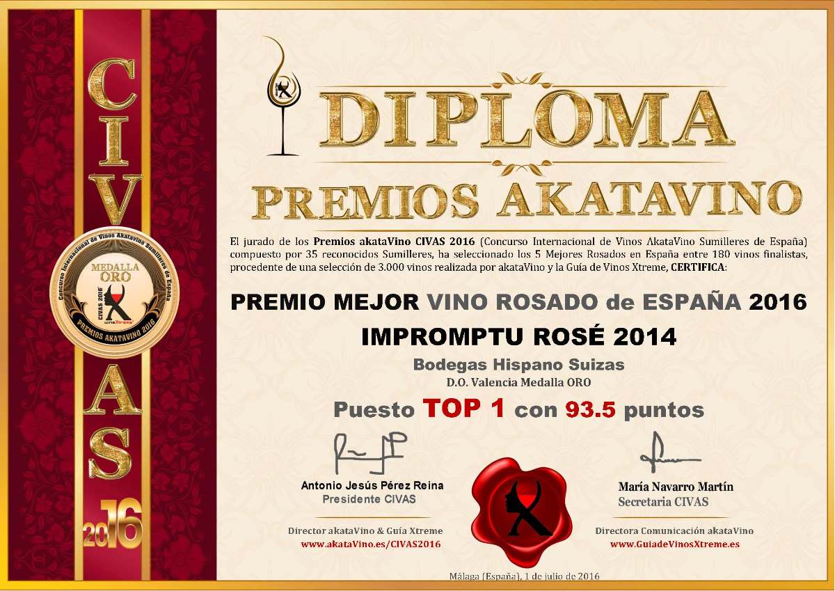 Impromptu rose 2014 TOP 1 Mejor Rosado de España 2016 © Ranking AkataVino