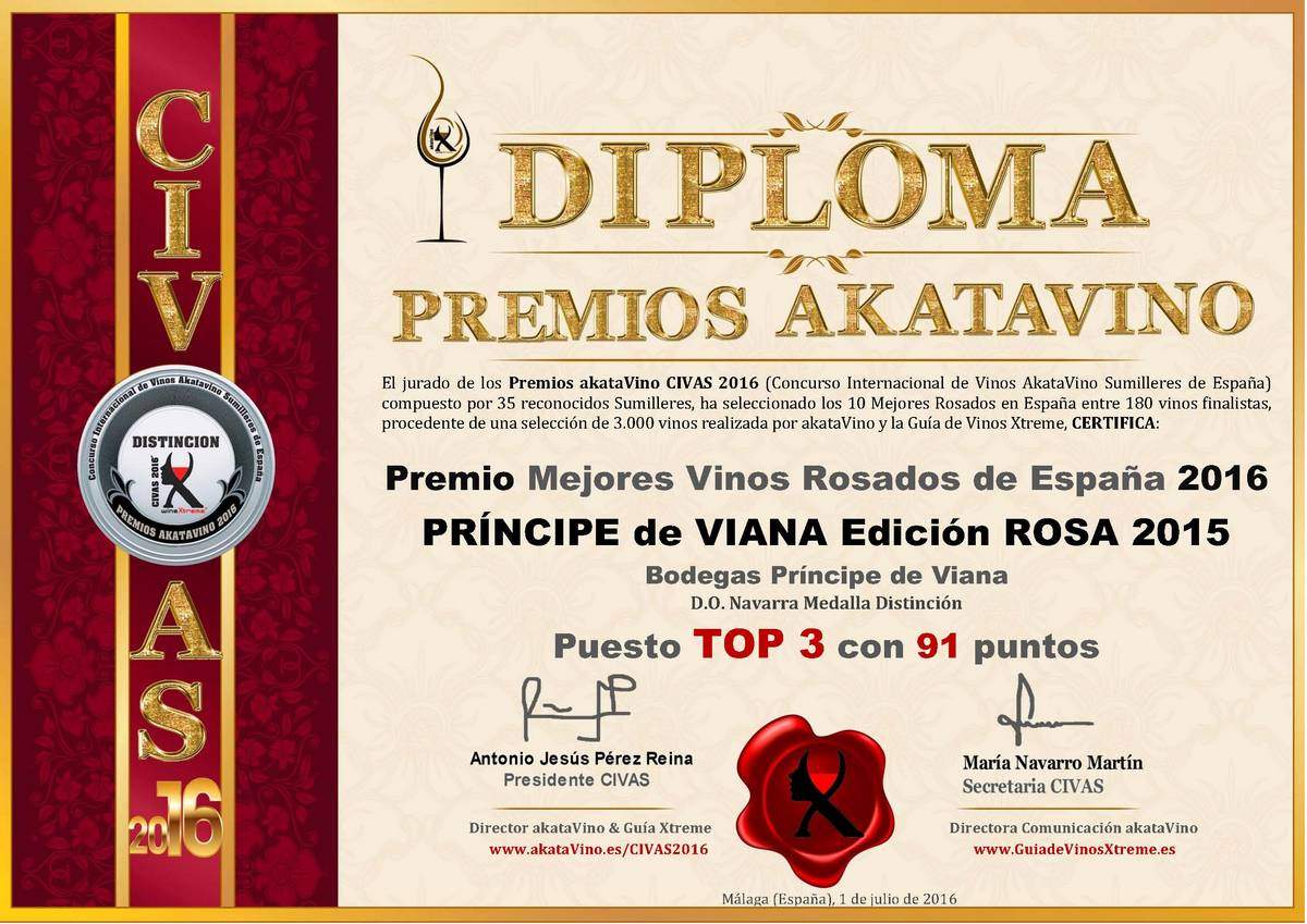 Principe de Viana Ed Rosa 2015 TOP 3 Mejores Rosados 2016 España © Ranking AkataVino